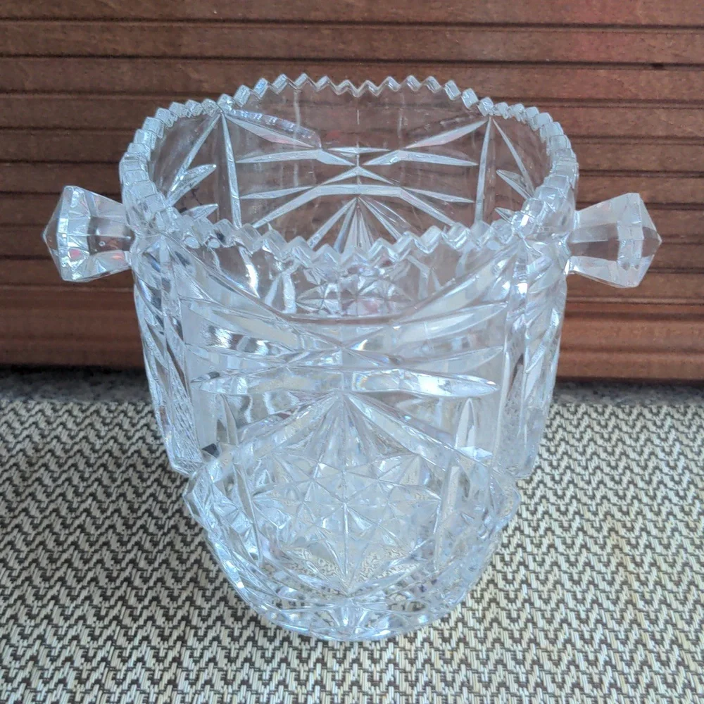 Vintage Italian Crystal Ice Bucket Cut Glass Saw Tooth Edge